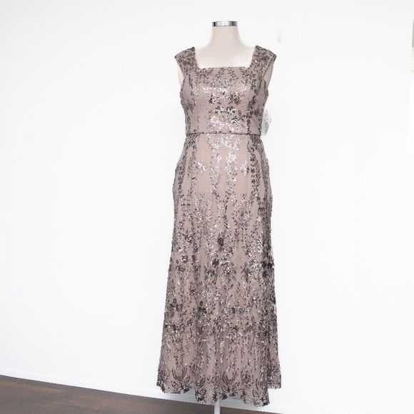 Alex Evenings -  Sequined Embroidered Square-Neck Gown - Picture 2 of 12